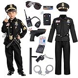 Spooktacular Creations 14PCS Halloween Police Costume for Kids, Black Police Officer Costume for Boys, Toddler Cosplay RolePlay Themed Party (Small, 5-7 yrs)