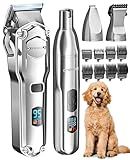 oneisall Dog Clippers for Grooming Thick/Heavy Coats, 4-in-1 Dog Grooming Kit Low Noise with Stainless Steel Blade, Cordless Dogs Paw Trimmer Pet Nail Grinder for Small & Large Dogs Cats Animals