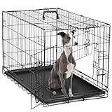 DUMOS Dog Crate, 36 Inch Medium Double Door Dog Cage with Divider Panel and Plastic Leak-Proof Pan Tray, Folding Metal Wire Pet Kennel for Indoor, Outdoor, Travel