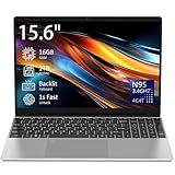 Auusda 15.6" Laptop Computer Notebook, 16GB RAM, 1TB NVMe, 4C4T N95 1.7-3.4GHz, FHD, Backlit Keyboard, Fingerprint Reader, Camera, USB-A, Bluetooth, WiFi, Win11 Pro, Up to 10TB Storage, Silver, T152A