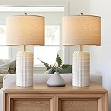 PoKat 23" Modern Ceramic Table Lamp Set of 2 for Living Room White Desk Lamps for Bedroom Farmhouse Bedside Nightstand Lamp House Warming Gifts New Home Decor End Table Lamps Gifts for Women Mom Beige