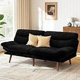 Marsail 66" Futon Sofa Bed, Convertible Corduroy Futon Couch with Adjustable Backrest & Armrests, Small Sleeper Sofa Loveseat for Living Room, Apartment, Black