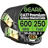 GEARit Cat7 Outdoor Ethernet Cable (250ft) SFTP Shielded Foil Twisted Pair, Pure Copper, LLDPE, Waterproof, Direct Burial, In-Ground, UV Resistant, POE, Network, LAN, Internet, Cat 7-250 Feet