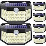 HMCITY 120 LED Outdoor Solar Lights with Motion Sensor and 3 Lighting Modes, IP65 Waterproof Wide Solar Wall Lights Ideal for Garden Patio Yard (Front Button 6Packs, Black Shell-Daylight White)