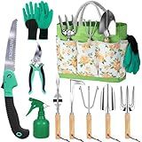 Gardening Tools - 10 Piece Heavy Duty Gardening Hand Tools Stainless Steel Garden Tools with Wooden Handle, Storage Garden Bag, Gardening Gifts for Women and Men
