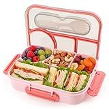 UZIPIN Bento Box for Adults,4 Compartments Lunch Box, Snack Containers Reusable Lunch Containers Drop-Proof, Dishwasher Safe & Made with BPA-Free Materials, Pink
