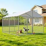 IronovaPets 10'x10'Large Outdoor Dog Kennel Outside for Large Dogs, Heavy Duty Dog Enclosure with Wire Mesh Fence, Lock & Waterproof Cover
