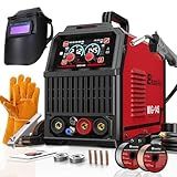 Ehomful 145A Mig Welder 110v/220v,Gas MIG/Gasless Flux Core MIG/Lift TIG/MMA/Stick Welder Machine, 4 in 1 Multi-Process Welding Machine with Synergy, IGBT Inverter,with Welders Helmet and Gloves
