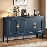 RoyalCraft Buffet Cabinet with Storage, 59" Vintage Sideboard with Adjustable Shelves, Mid Century Modern Painted Credenza Coffee Bar for Kitchen, Dining Room, Entryway, Living Room, Navy Blue