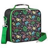 WOBAGMEN Kids Lunch Box,Insulated Video Game Lunch Bag for Boys and Girls, Cute Square Durable Bento Bag with Shoulder Strap for School or Picnic,Toddler Lunch Box for Daycare Preschool