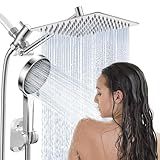 Shower Head,8”Rain Shower Head with Handheld Spray Combo with 11'' Angle Adjustable Extension Arm/Flow Regulator/Shower System,High Pressure Rainfall Shower Head Bathroom,Chrome
