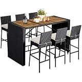 Yaheetech 7 Piece Patio Dining Set Outdoor Acacia Wood Bar Table and Chairs