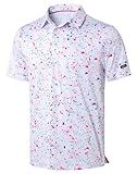 Obla Mens Golf Polo Shirts Short Sleeve Dry Fit Performance Moisture Wicking Casual Print Collared Golf Shirts for Men(White Colored Dots_L)