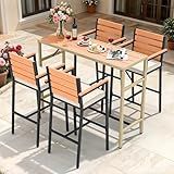 YITAHOME 5 Piece Patio Bar Set for 4 with Height Bar Table & 4 Cushioned Bar Set Bar Table and Chairs Set Outdoor Bar Set with Stool Bar Height Stools with Arms for Deck Backyard Garden Indoor
