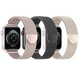 BELONGME 3 Pack Mesh Loop Compatible with Apple Watch Bands for Women Men 40mm 41mm 38mm 42mm 44mm 45mm 49mm 46mm Series 11 10 9 8 7 6 5 4 Ultra3 SE3 2, Stainless Steel Metal Magnetic Strap for iWatch