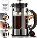 BAYKA French Press Coffee Maker 34 Ounce 1 Liter, Borosilicate Glass Stainless Steel Brewer, Large Portable Cold Brew Cafetera Teapot for Kitchen Travel Camping Coffee Bar Accessories, Dark Pewter