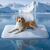Bedsure Cooling Mat for Large Dogs - Q-Max>0.4 Thin Breathable Cooling Crate Pad Indoor for Pet with Chill Cool Fiber as Cooling Topper，Portable Washable Kennel Mat in Outdoor Summer, 35x23, Blue