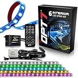 OPT7 Aura Interior Car Lights 6pc with Remote Control, Color Change, Music Sync Inside Ambient Lighting Kit, Car Truck LED Lights Under Dash Accessories, Charger Adapter 12V, 6pc Single Row LED Strip