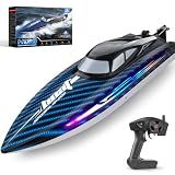 30KMH RC Remote Control Boat with 7 LED Light Modes Waterproof Electric Fast Speed Boat for Adults Kids 8-12 Lake Pool Water Play,Self-righting,Demo,Water Cooling,20Mins,Low Battery Alert,2.4Ghz,Blue