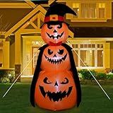 Reclite 6FT Halloween Inflatables Stacked Pumpkins Decor with Witch’s Hat Halloween Blow Up 3 Pumpkins Built-in Led Light Pumpkin Inflatables Outdoors Yard Lawn Indoor Holiday Party