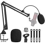 TONOR Microphone Arm Stand, Adjustable Suspension Boom Scissor Mic Stand with Pop Filter, 3/8" to 5/8" Adapter, Excellent Compatibility, Mic Clip, Upgraded Heavy Duty Clamp T20