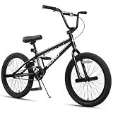 cubsala 20 Inch Beginner BMX Bike for Kids & Teens, High Tensile Steel Frame, 4 Pegs, Rear U-Brake, 85% Pre-Assembled, Unisex BMX Bicycle for Outdoor Riding, Black Frame with Black Tires