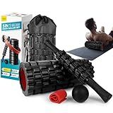 Krightlink 5 in1 Foam Roller Set for Deep Tissue Muscle Massage, High Density Fitness Exercise Foam Roller, Massage Roller, Massage Ball, Resistance Band, for Whole Body (Black)