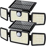 MIHANI Solar Flood Lights Outdoor, 2500LM Motion Sensor Security Lights with 270° Wide Angle, IP65 Waterproof, 3 Heads Solar Outdoor Lights for Patio, Yard, House, Garage (Non-Remote, 2 Pack)