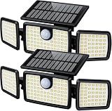 MIHANI Solar Flood Lights Outdoor, 2500LM Motion Sensor Security Lights with 270° Wide Angle, IP65 Waterproof, 3 Heads Solar Outdoor Lights for Patio, Yard, House, Garage (Non-Remote, 2 Pack)