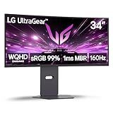 LG 34G600A-B 34-inch Ultragear WQHD (3440 x 1440) Curved Gaming Monitor 160Hz, AMD FreeSync Premium, HDR10, Built-in Speaker, Reader Mode, HDMI 2.1, DisplayPort, Tilt/Height/Swivel Stand, Black