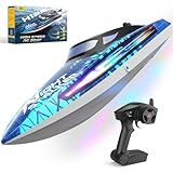 ARMEW RC Remote Control Boat with 7LED Light Modes for Adults Kids 8-12 Pool Lakes, Waterproof 25KMH Electric Fast Boat with Self-righting,Demo, Low Battery/Over Distance/Signal Interference Alarm