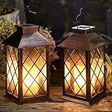 [2 Pack] TAKE ME 14" Solar Lantern Outdoor Garden Hanging Lantern Waterproof LED Flickering Flameless Candle Mission Lights for Table,Outdoor, Mothers Day Gifts Mom Wife