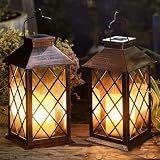 [2 Pack] TAKE ME 14" Solar Lantern Outdoor Garden Hanging Lantern Waterproof LED Flickering Flameless Candle Mission Lights for Table,Outdoor, Mothers Day Gifts Mom Wife