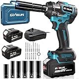 GEVEELIFE 650N.m/480Ft-lbs Brushless Impact Wrench,1/2" Cordless Impact Gun w/ 2x4.0Ah Battery & 6 Sockets, 3300RPM Power Electric Impact Driver for Car/DIY Furniture/Lawn Mower, Blue Toolbox