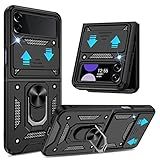 for Samsung Galaxy Z Flip 3 Case with Slide Camera Cover, 360° Rotation Ring Kickstand [Military Grade] Case for Samsung Z FLIP 3,Black