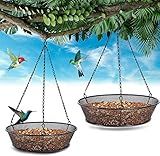 2 Pack Hanging Bird Feeder, Bird Feeder for Garden Yard Outside Hanging Feeder Tray - Metal Mesh Platform Feeders for Outside Outdoors for Attracting Birds