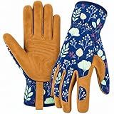 WOHEER Leather Gardening Working Gloves for Women, Abrasion Garden Gloves Scratch Resistant Breathable for Weeding, Digging, Planting, Raking & Mowing (Medium)