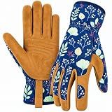 WOHEER Leather Gardening Working Gloves for Women, Abrasion Garden Gloves Scratch Resistant Breathable for Weeding, Digging, Planting, Raking & Mowing (Medium)
