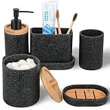 Bathroom Accessories Set Black, 6Pcs Bathroom Accessory Set, Large-Sized Toothbrush Holders Set Black, Soap Dispenser, Vanity Tray, Bathroom Tumbler, Apothecary Jars and a Soap Dish