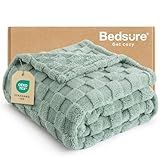 Bedsure Sage Green Throw Blanket for Couch - Checkered Fleece Blankets Gifts for Women Men Girls, Cute Soft Cozy Throw for Bedroom Home Decor Gifts, 50x60 Inches