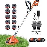 Electric Weed Wacker String Trimmer: 21V Cordless Weed Eater and Edger Battery Powered, 2 in 1 Lawn Tool with 12" Cutting Width, 2 x 2.0Ah Batteries and Charger Included, Eco Friendly Grass Cutter