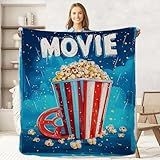 keepitcozi Movie Popcorn Gifts Throw Blanket for Adult Kids, Movie Theater Cinema Blanket Home Room Decor for Women Men, Flannel Soft Blanket for Bed Couch 50"x60"