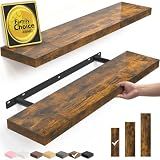 BAYKA Rustic Brown Floating Shelves 22.5in, Set of 2, Wall Mount Wood Shelf