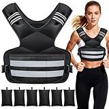 Adjustable Weighted Vest for Women and Men, 11-18lb Rucking Vest with 6 Ironsand Weights, Reflective Stripe and Storage Pocket for Running, Workouts, Strength Training