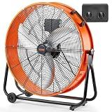 VEVOR Drum Fan, 24 Inch 8700 CFM High Velocity Heavy Duty Floor Shop Fan, 3-Speed, 5ft Cord, 360°Adjustable Tilting, Commercial Industrial Use for Warehouse, Workshop, Factory, Basement