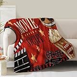 Movie Theater Theme Blanket Gifts for Women Girls Boys Men Cinema Clapboard Film Popcorn Print Presents for Kids Adults Teen Birthday Christmas Decor Home Couch Sofa Soft Cozy Flannel Throw 60"x50"