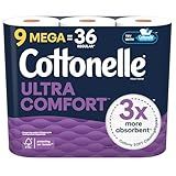 Cottonelle Ultra Comfort Toilet Paper, 9 Mega Rolls = 36 Regular Rolls, Packaging May Vary
