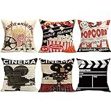 BeAhity 6 Pack Movie Theater Cinema Pillow Cases,Vintage Film Clapper Theme Decorative Pillow Covers Personalized Movie Theater Decor Cushion Cover,18x18 Inches(CASE ONLY)