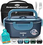 TRAVELISIMO Electric Lunch Box for Adults 80W Heated Lunch Box For Men 1.5L Stainless Steel Portable Food Warmer, 12/24/110V Electric Food Warmers for Travel & Work, Loncheras Para Hombres de Trabajo