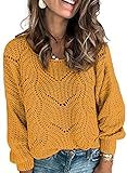 Dokotoo Womens Sweaters Ladies Cute Soft Crewneck Thick Hollow Out Chunky Autumn Winter Fall Clothes Cozy Long Sleeve Cable Knit Pullovers Sweaters for Women Yellow X-Large